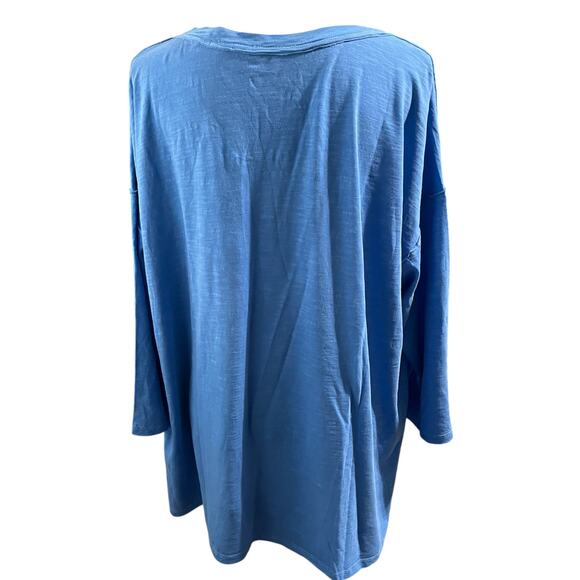 LOGO Lori Goldstein NEW Womens 100% Cotton Slub Blue V-Neck 3/4 Sleeve Top Sz 1X - Picture 4 of 7
